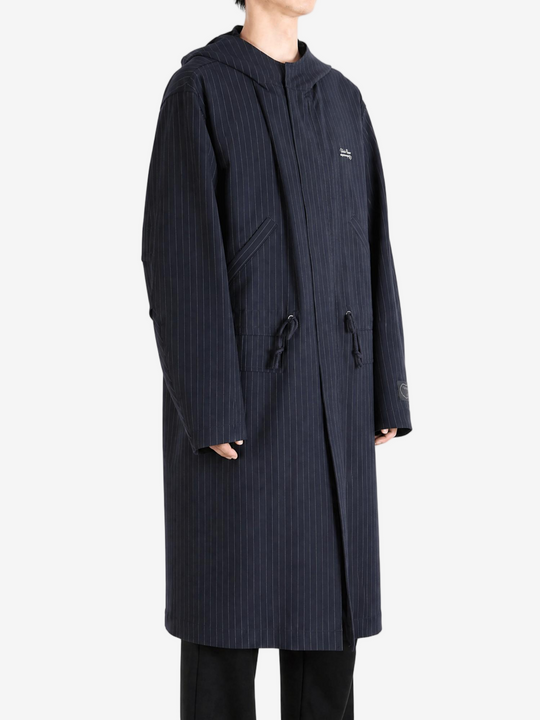 Navy jacket, full body view
