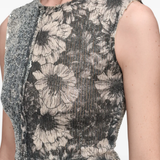 Close up of Grey tops,showing texture of the 73% polyamide/ Nylon 27% spandex fabric