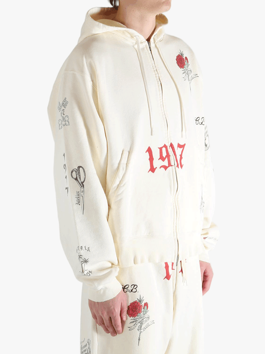 White hoodies worn by a person, showing the hoodies fit