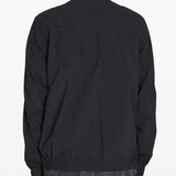 Black jacket worn by a person, showing the black jacket's fit