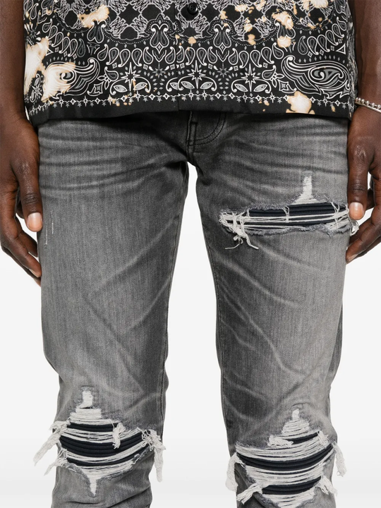 amiri mx1 jean レザーパッチ AMIRI MX1 Leather Patch Ripped Skinny Jeans | Nordstrom