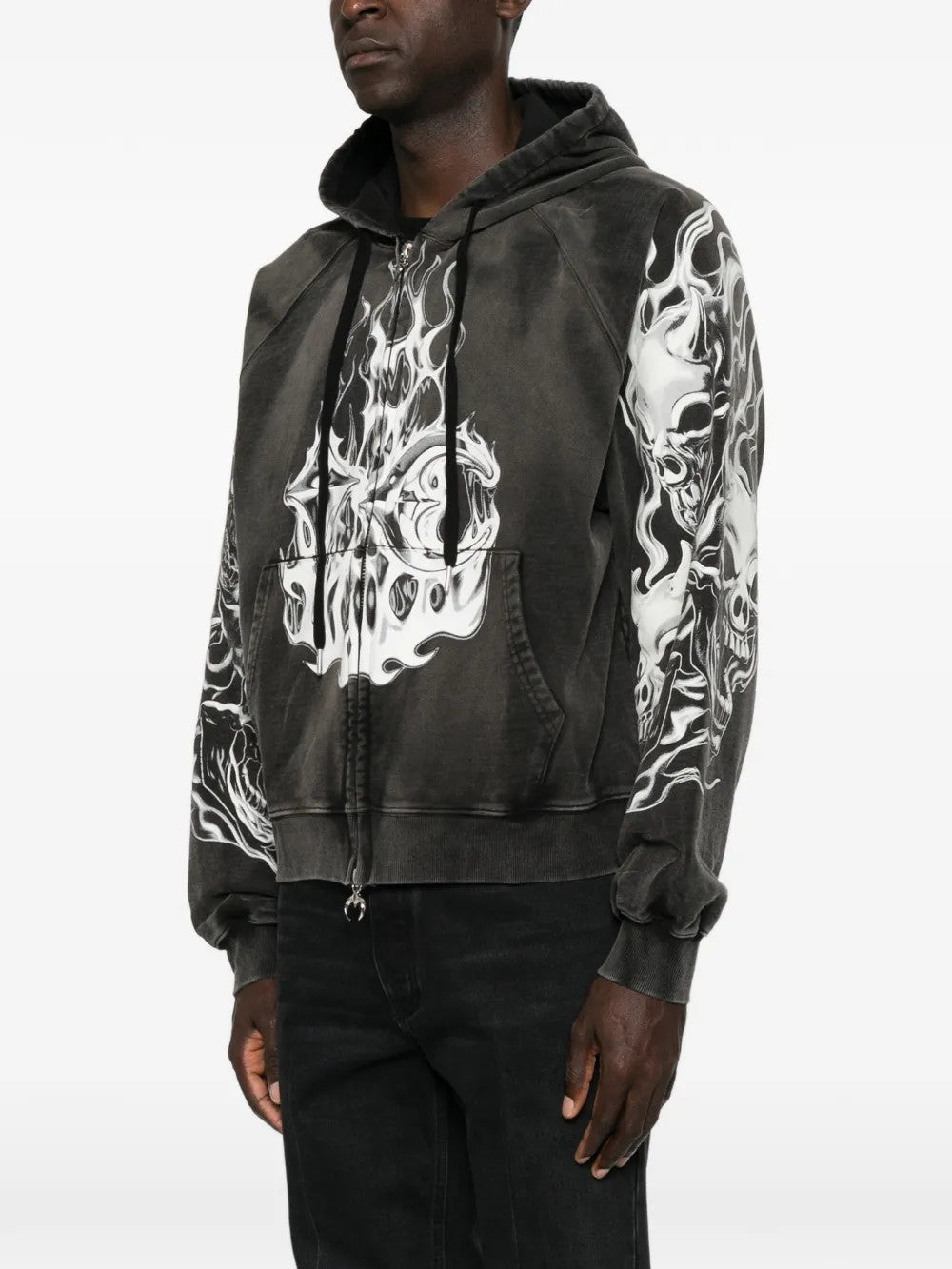 Black hoodie worn by a person, showing the hoodie fit