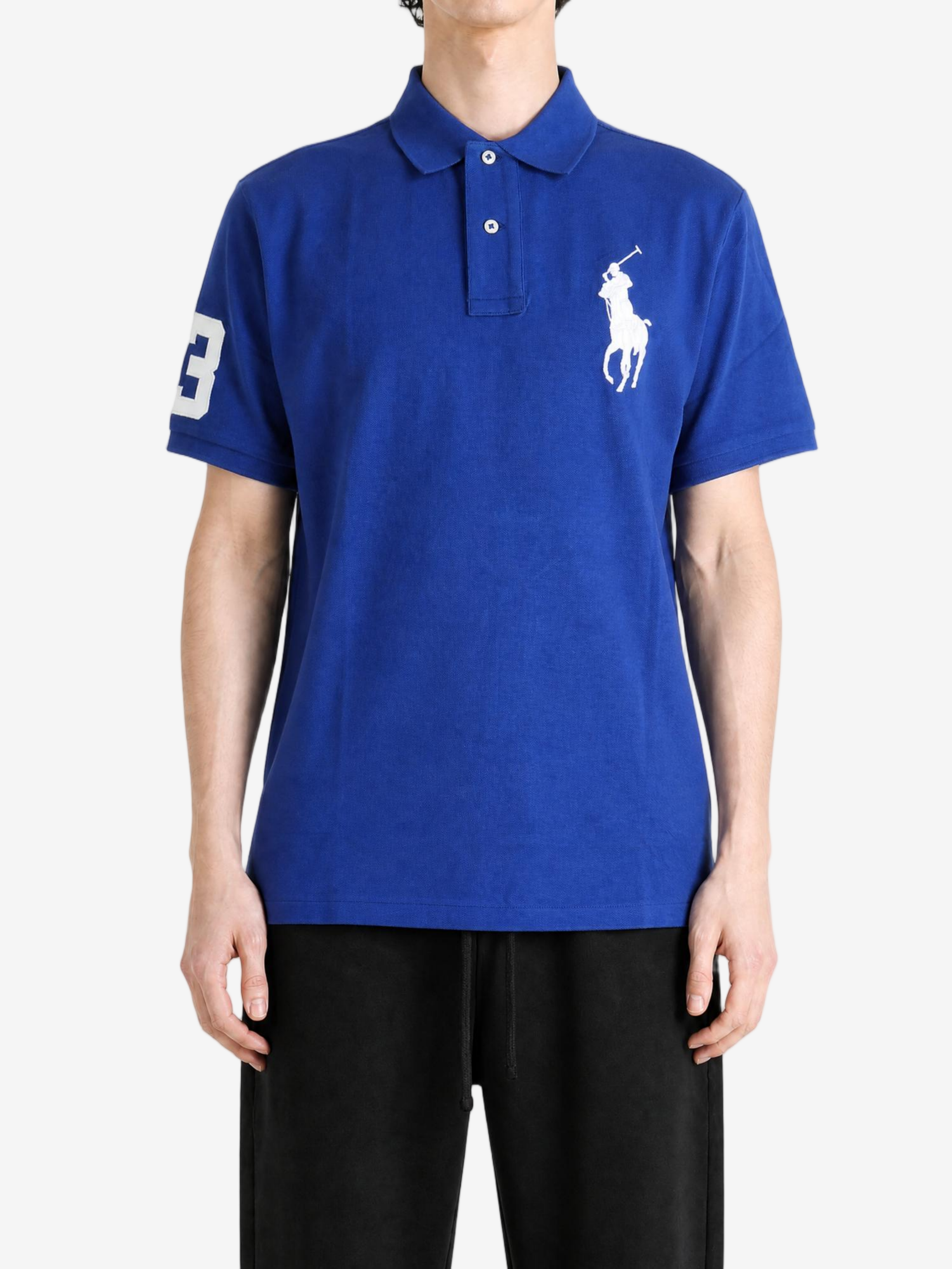 Blue top, full body view