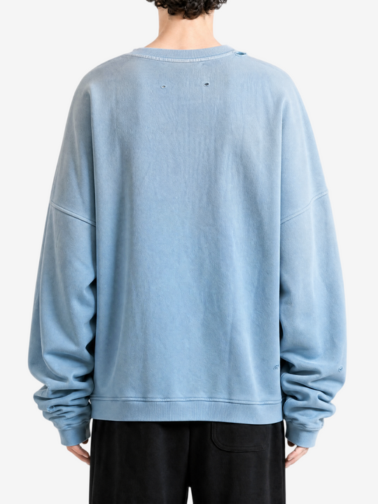 Blue hoodie, full body view