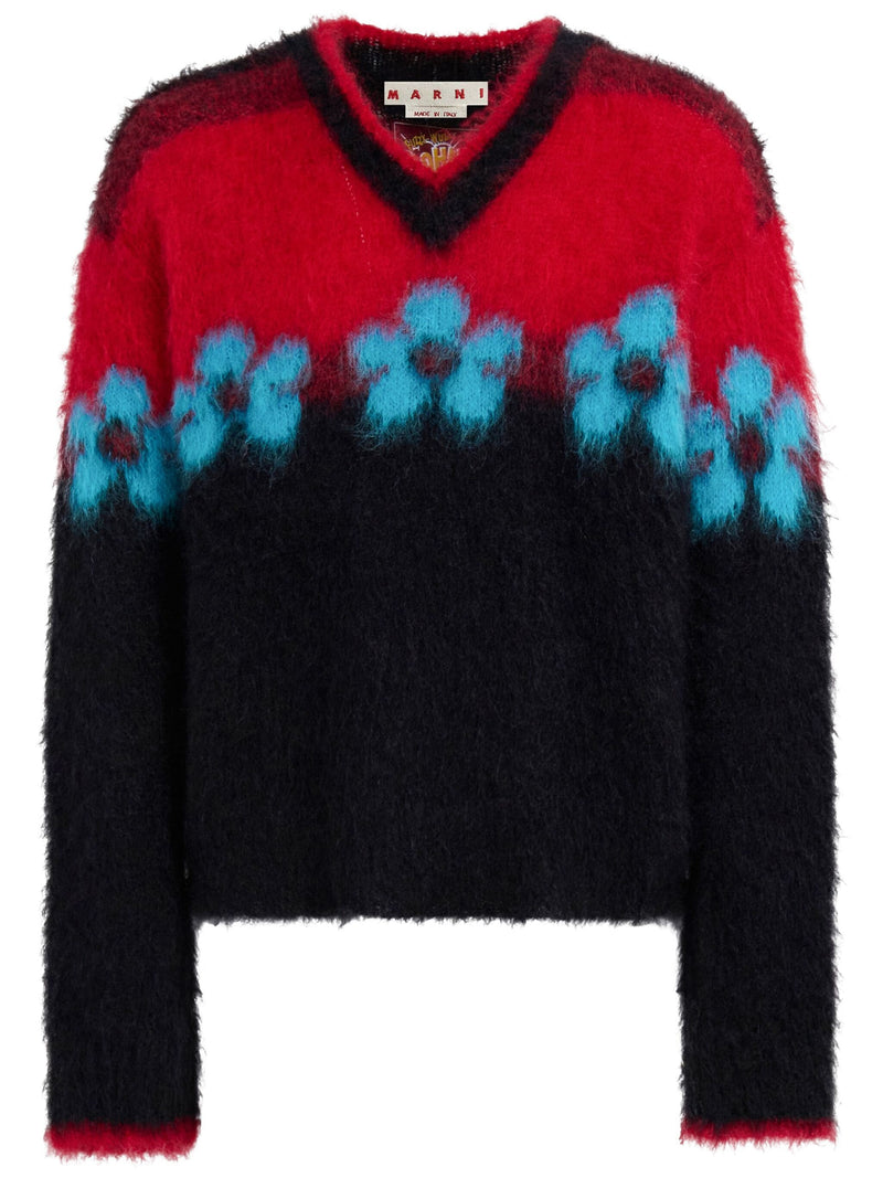 MARNI Men V-Neck Floral Pattern Sweater