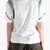 White T-shirt worn by a person, showing the T-shirt's fit