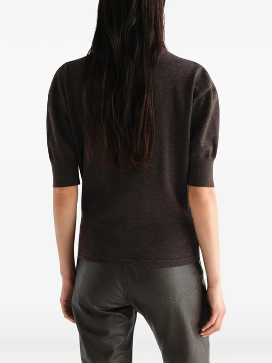 Brown knitwear, full body view