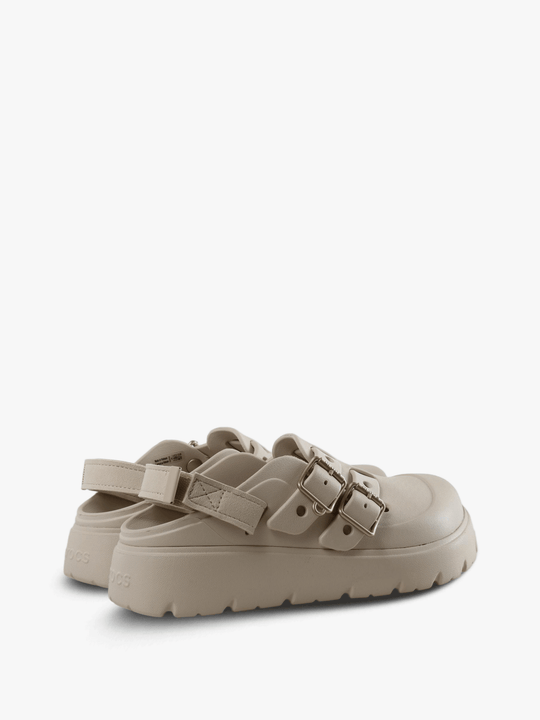 Tan shoes, side view