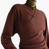 Burgundy top worn by a person, showing the top fit