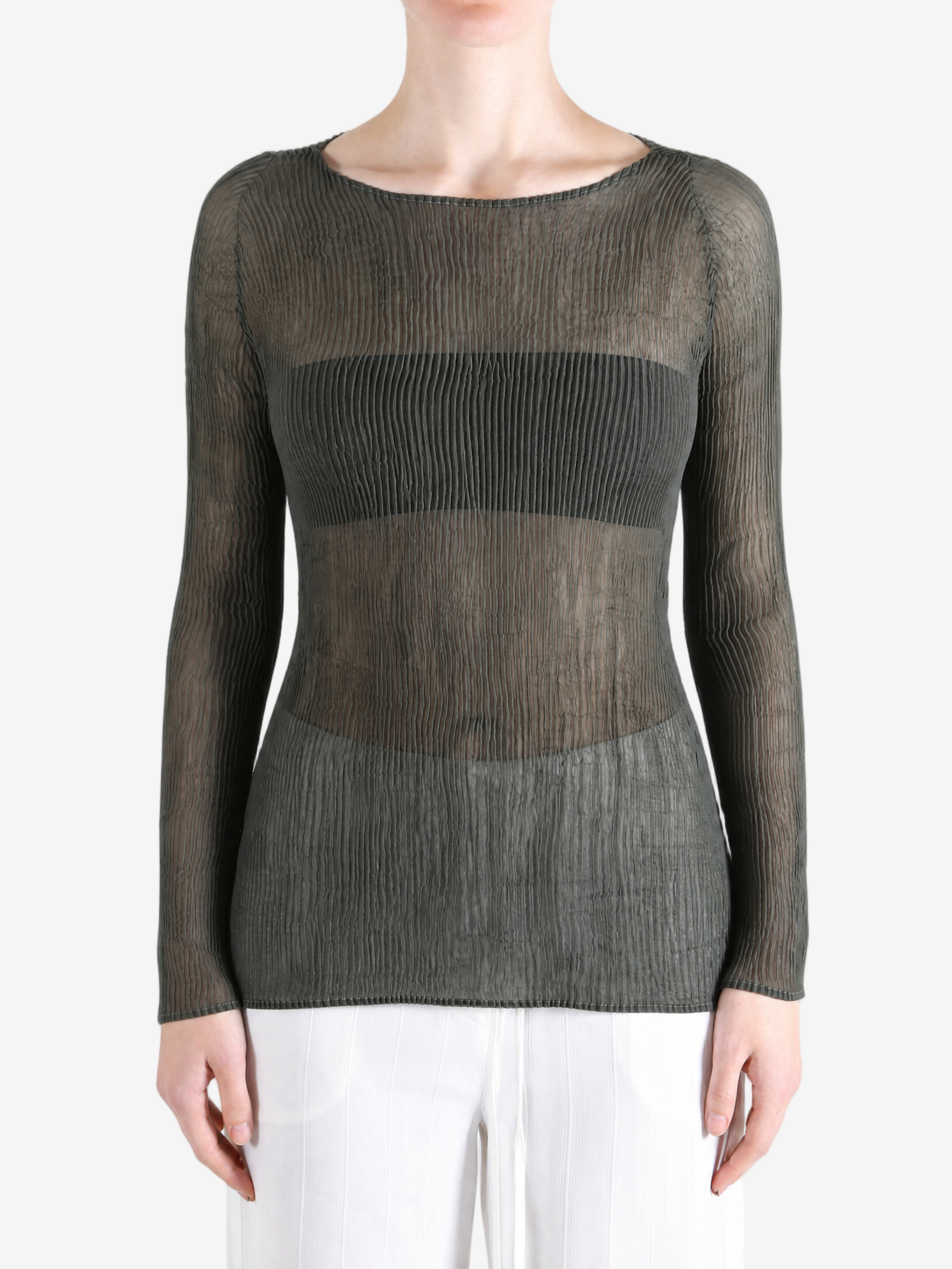Grey shirt worn by a person, showing the shirt fit