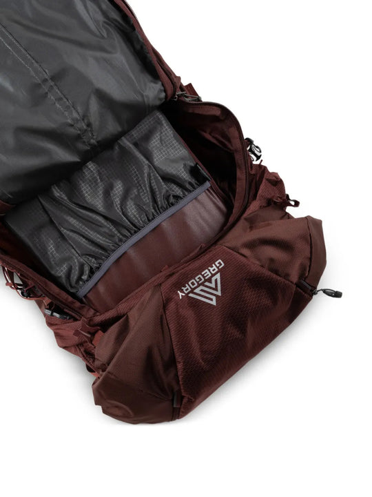 Close up of Burgundy bag, showing detail