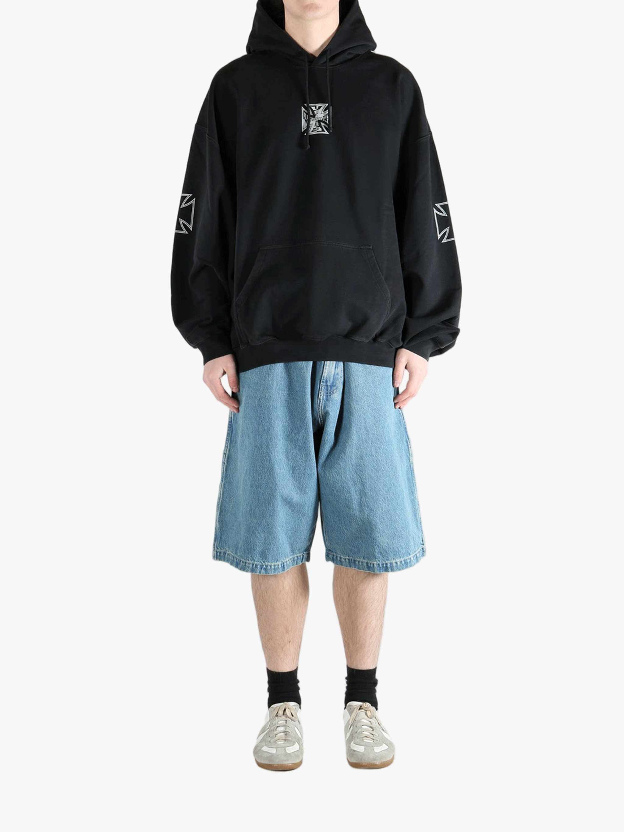 Black sweats-hoodies, full body view