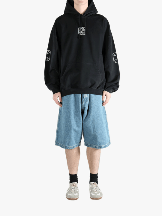 Black sweats-hoodies, full body view