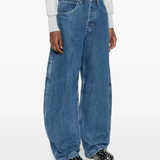 blue jeans worn by a person, showing the jeans fit