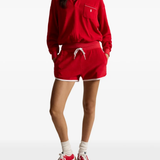 Red short, full body view