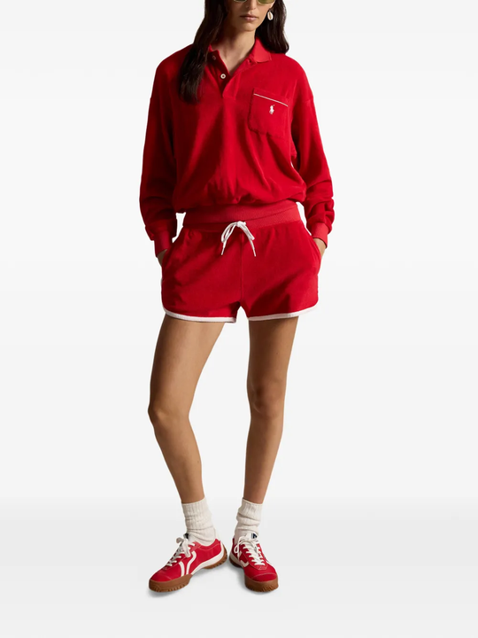 Red short, full body view