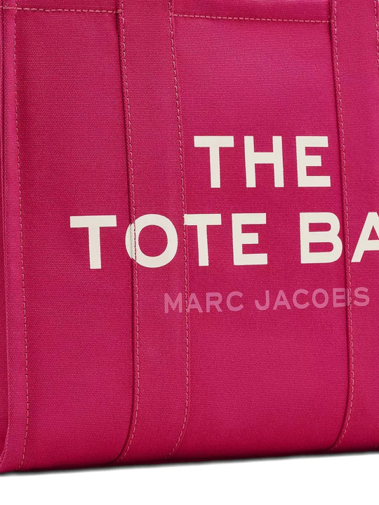 Close up of pink bag, showing texture of the cotton fabric