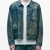 Blue jacket, worn by a person, showing the jacket's fit