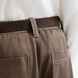 Brown pants worn by a person, showing the pants fit