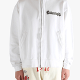 White hoodies worn by a person, showing the hoodies fit