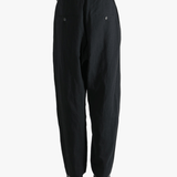 Black pants worn by a person, showing the pants fit