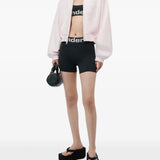 Pink hoodie, full body view
