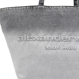 Close up of grey bag,showing texture of the cotton fabric