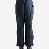 Navy pants worn by a person, showing the pants' fit