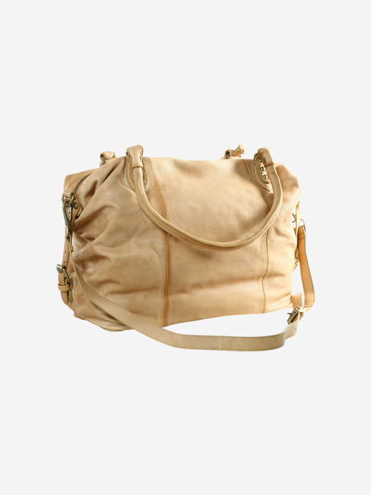 Tan bag, front view