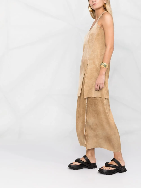 Tan skirts, full body view