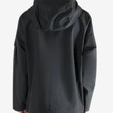 Black jacket worn by a person, showing the jacket's fit