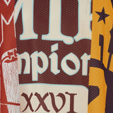 Close up of red t-shirt, showing texture of the fabric