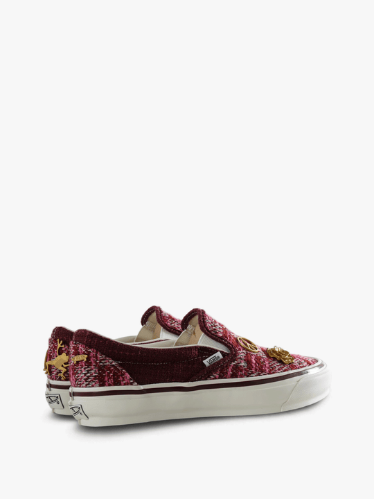 Burgundy shoes, side view
