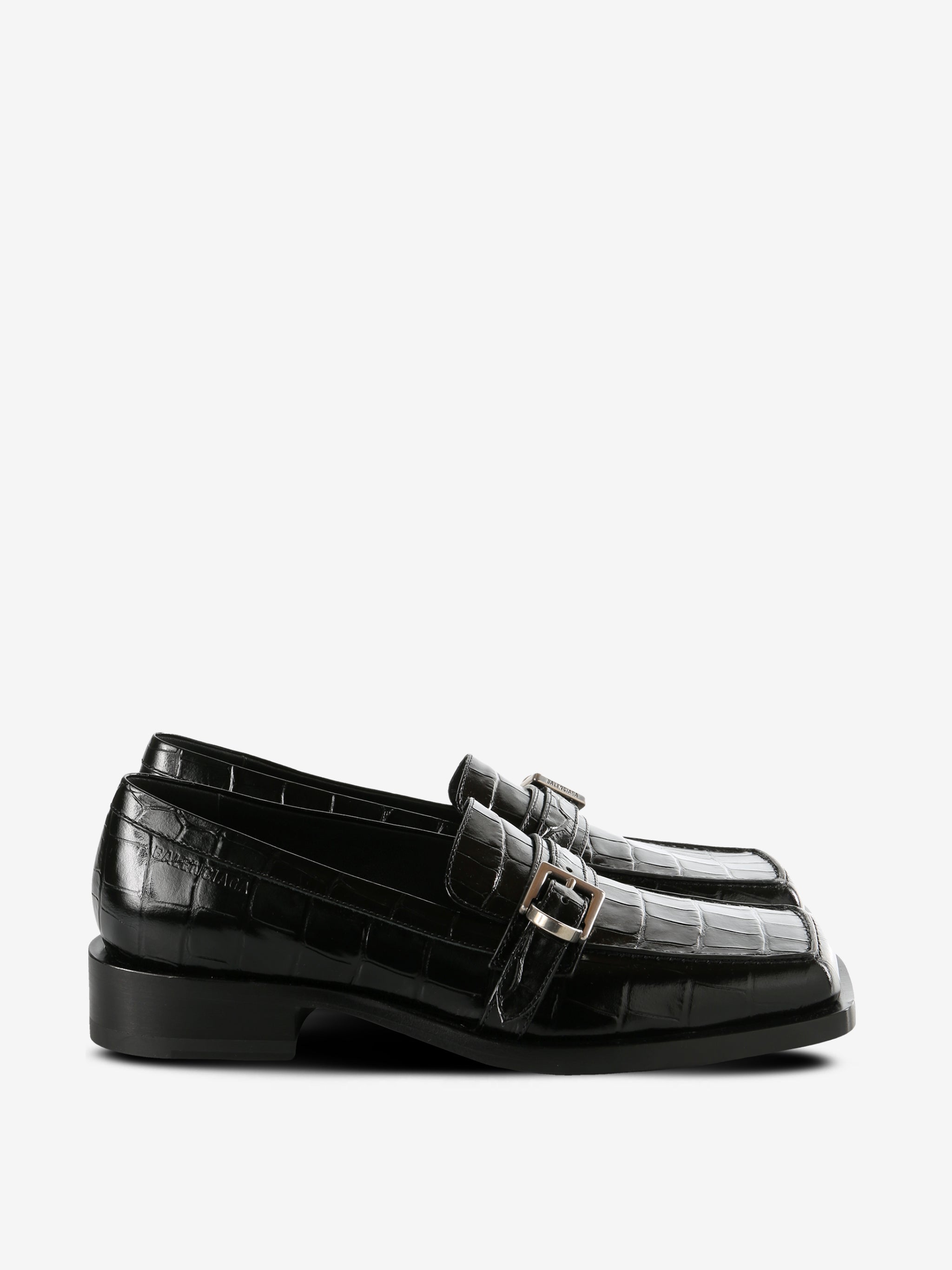 Black loafers, front view