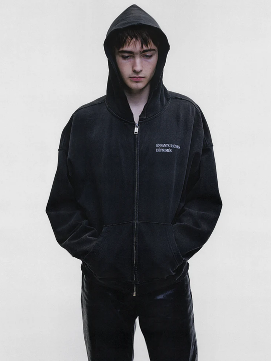 Black hoodie, full body view