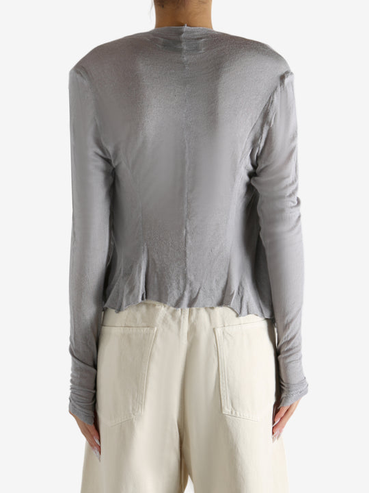 Grey top worn by a person, showing the top's fit