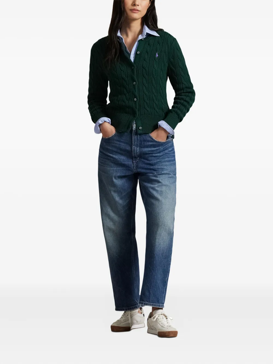 Green cardigan,full body view