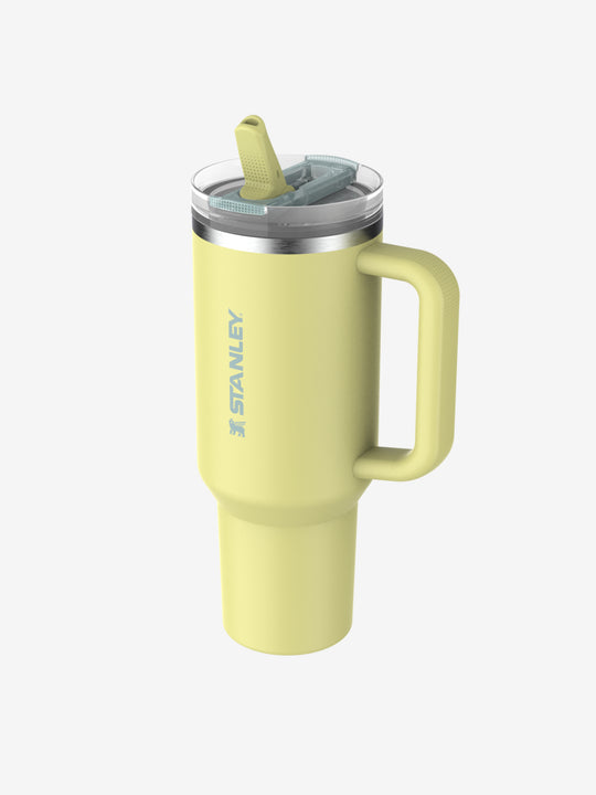 Yellow straw tumbler, side view