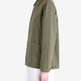 Green jacket worn by a person, showing the jacket fit