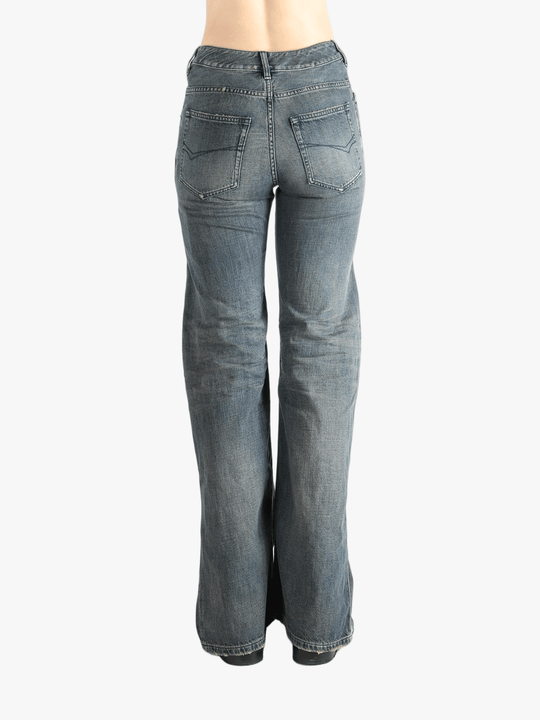 Blue jeans worn by a person,showing the jeans fit