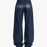Navy jeans, full body view