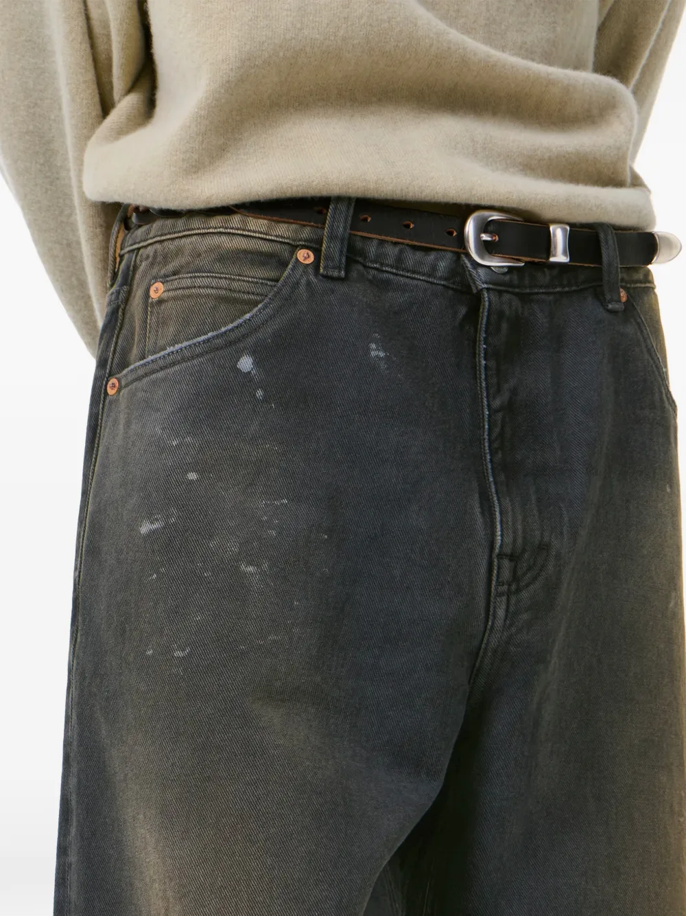Close up of blue shorts, showing texture of the cotton  fabric
