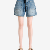 Blue shorts, full body view