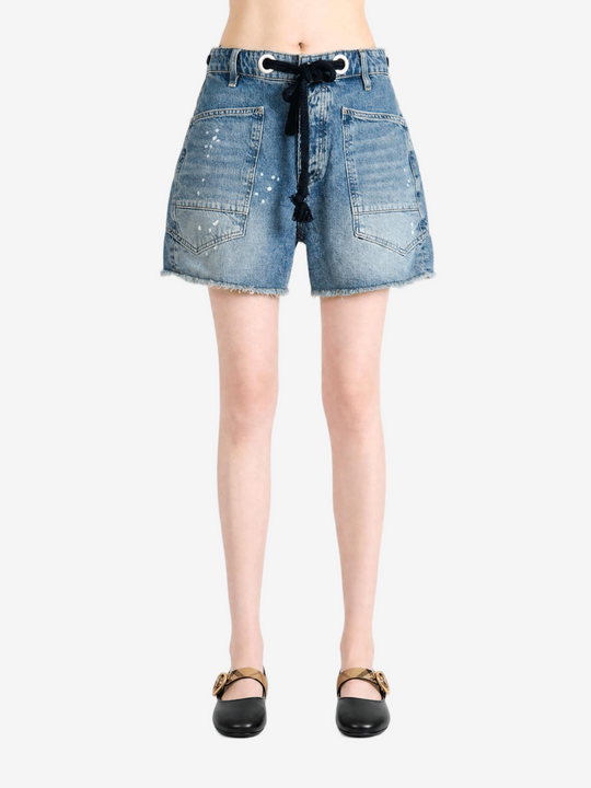 Blue shorts, full body view