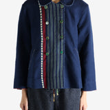 Navy jacket worn by a person, showing the jacket fit