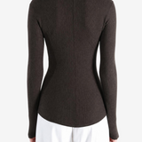 Brown knitwear, full body view