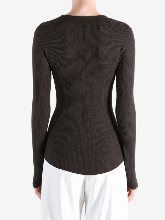 Brown knitwear, full body view