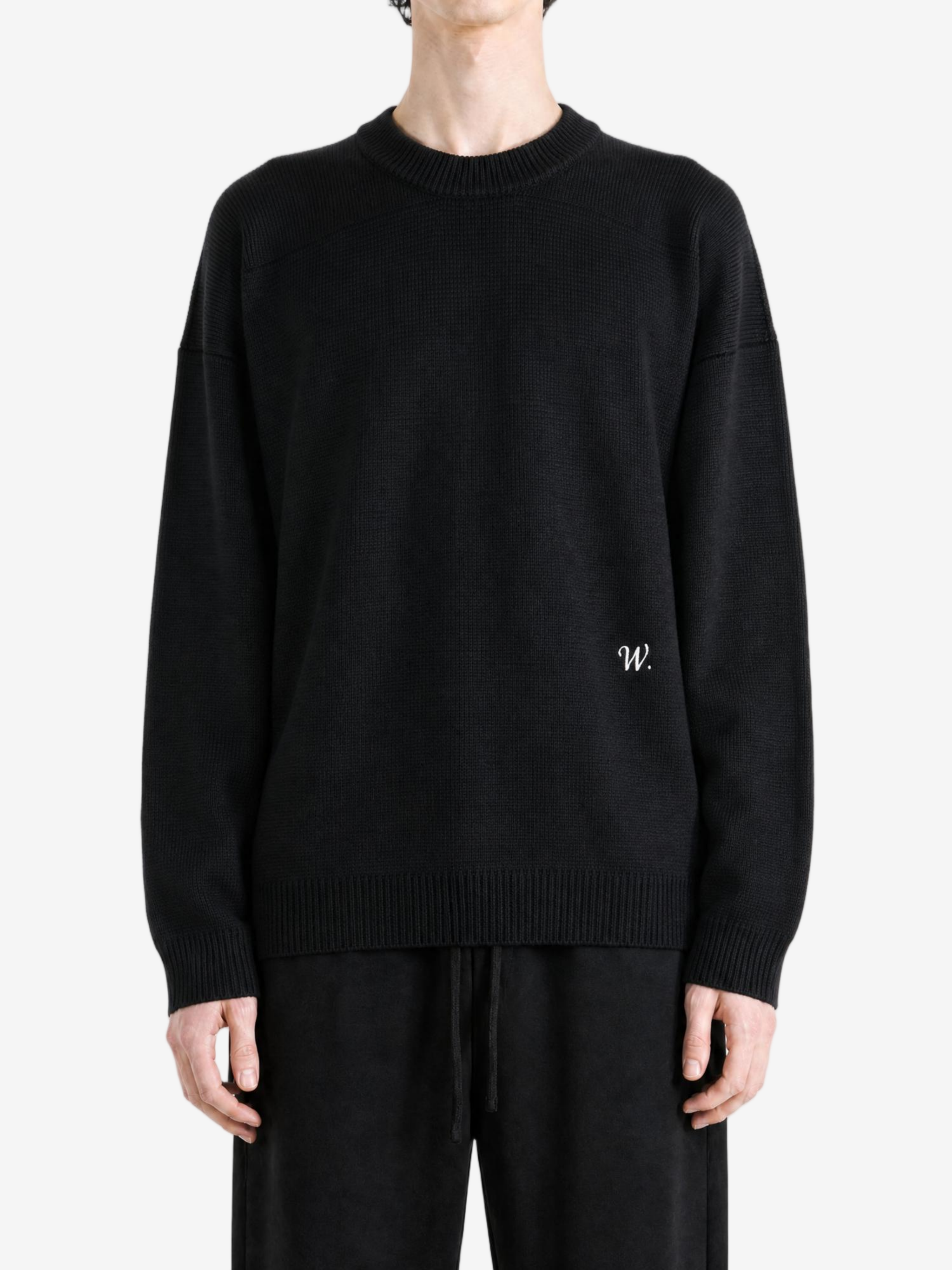 Black knitwear, full body view