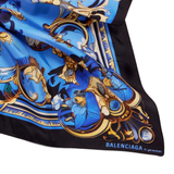 Close up of blue scave, showing texture of the silk fabric