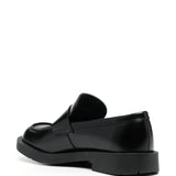 Black loafers, back view